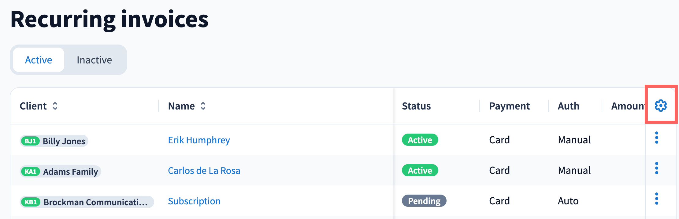 Work with recurring invoices list - TaxDome Help Center