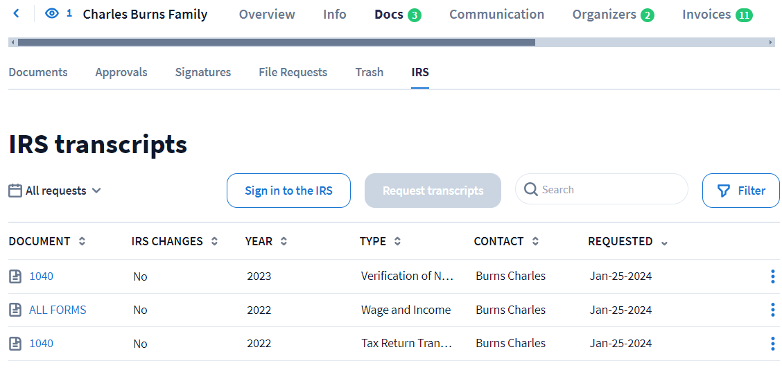 Irs Business Entity Transcript. Example Request and view IRS transcripts - TaxDome Help Center