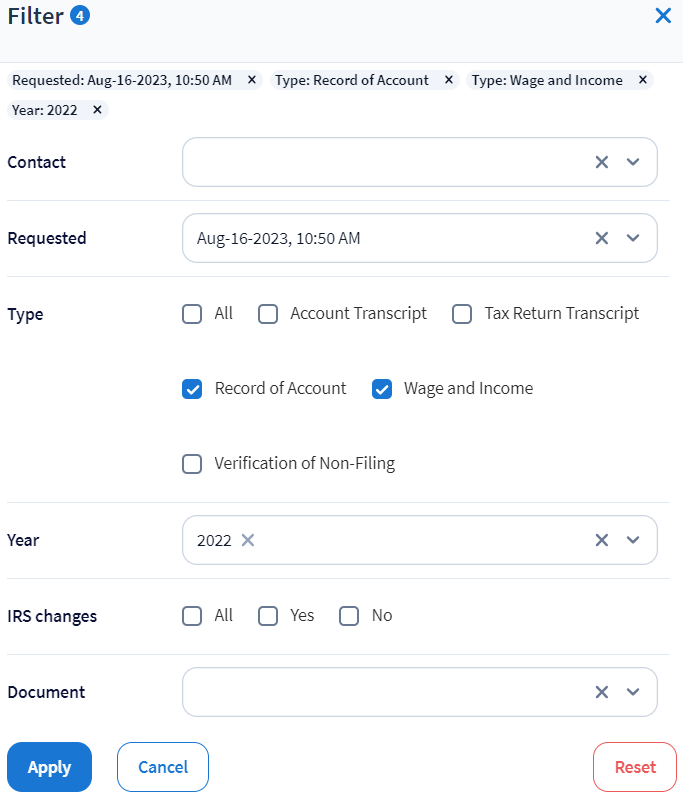 Request and view IRS transcripts - TaxDome Help Center