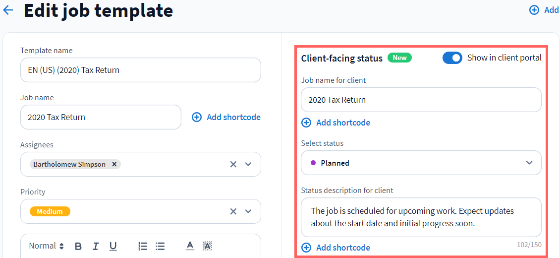 Client Facing Format Assign client-facing statuses via job templates - TaxDome Help Center