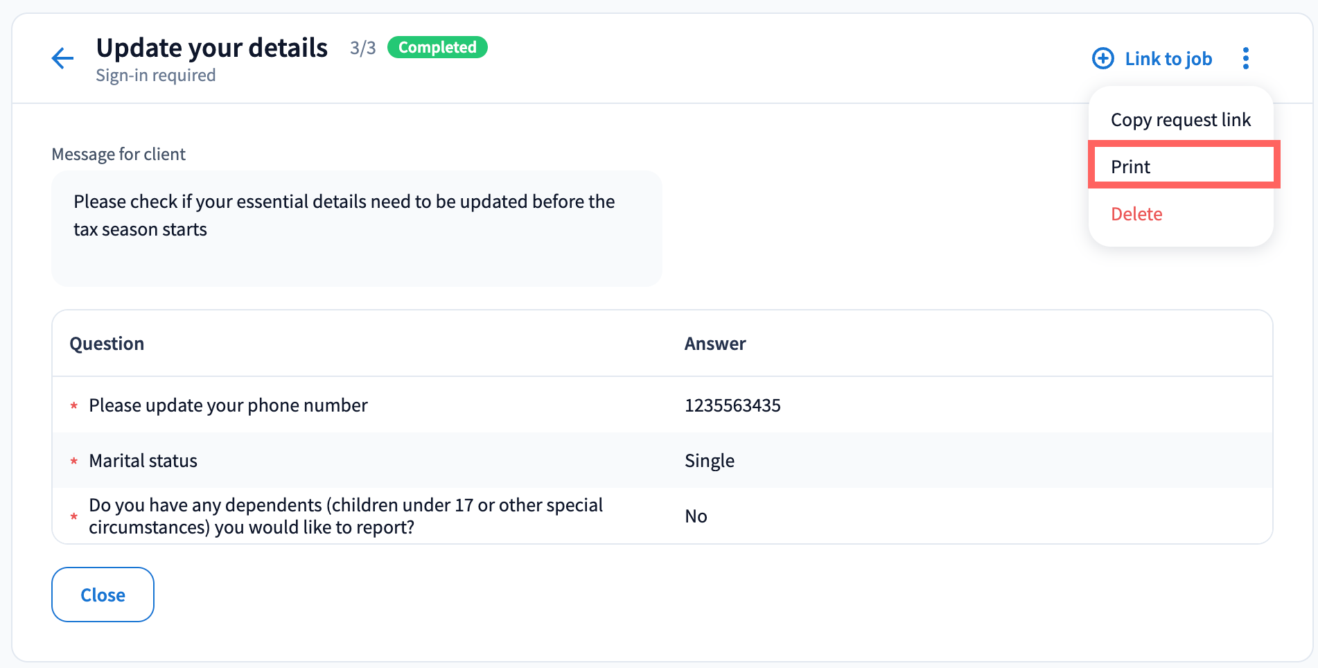 Client Requets Work with client requests list - TaxDome Help Center