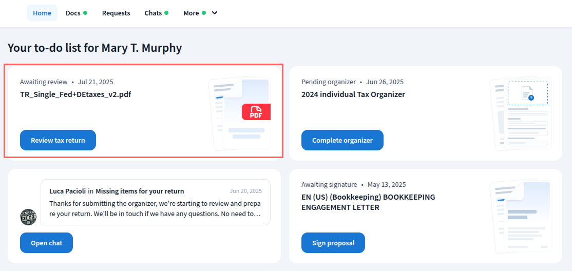Create and send tax return delivery - TaxDome Help Center